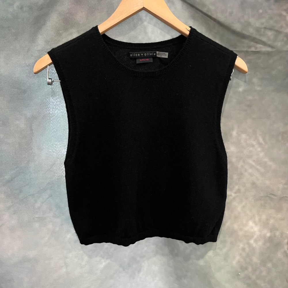 Alice + Olivia Black Wool Cashmere‎ Knit Cropped Sweater Vest Women Large